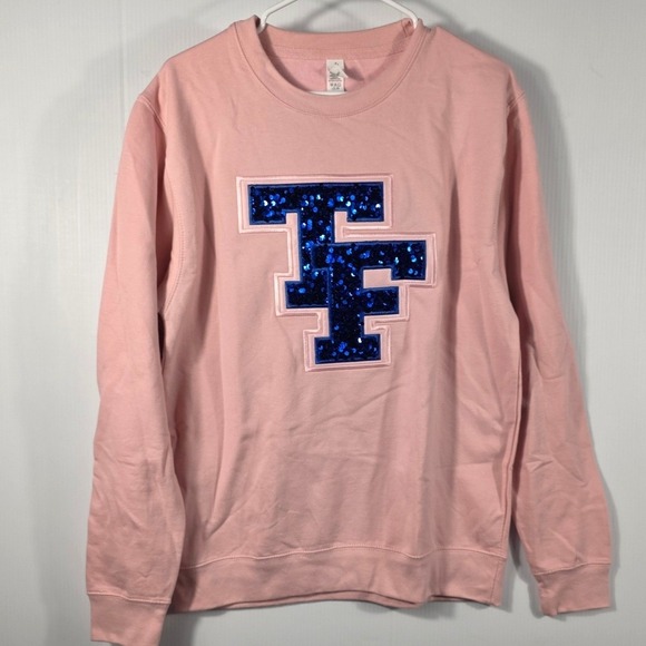 Just Hoods Tops - Just Hoods AWDis Pink Sequin TF Varsity Crewneck Sweatshirt Womens Medium JHA030